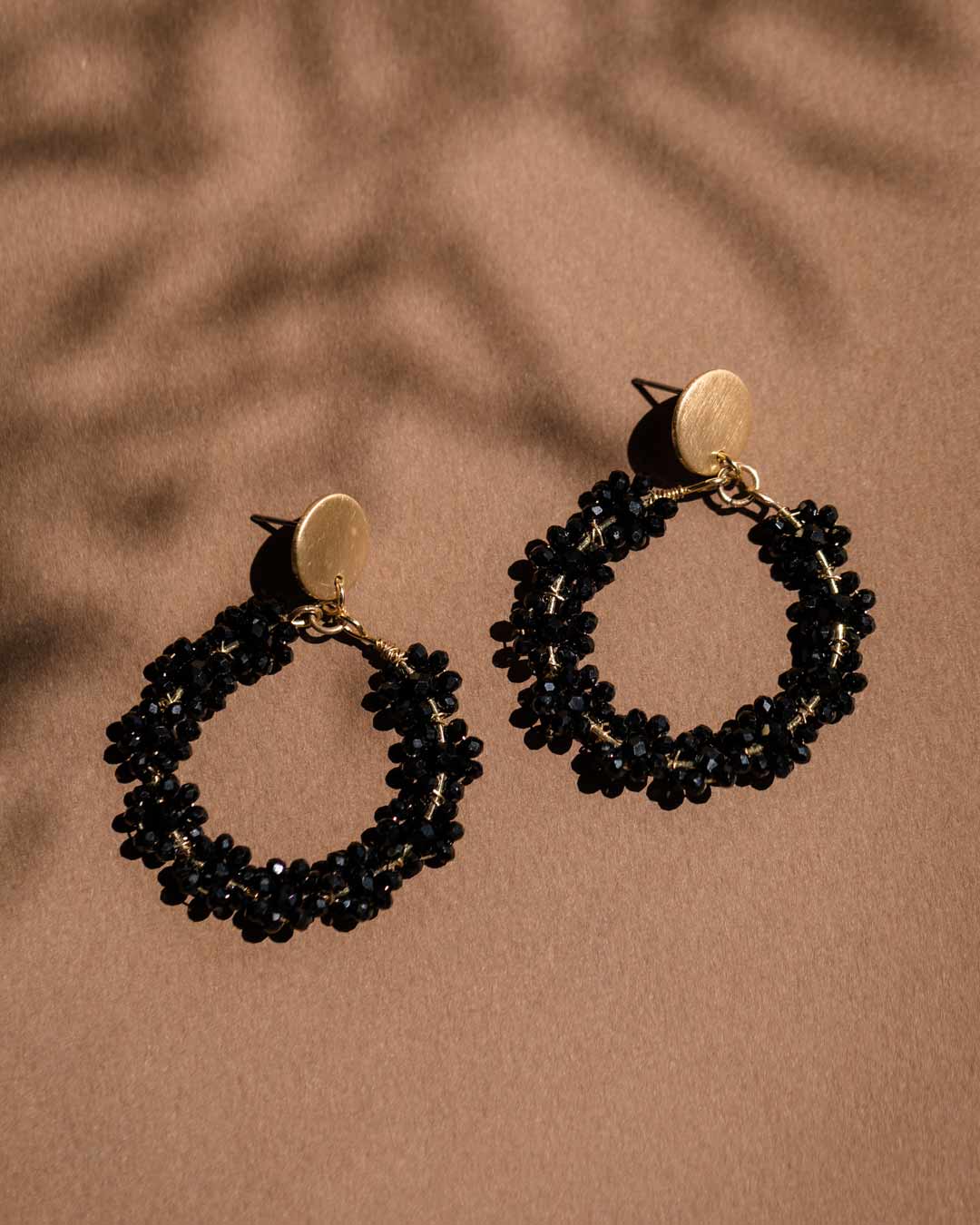 Black Cluster Beaded Hoop Drops Earrings