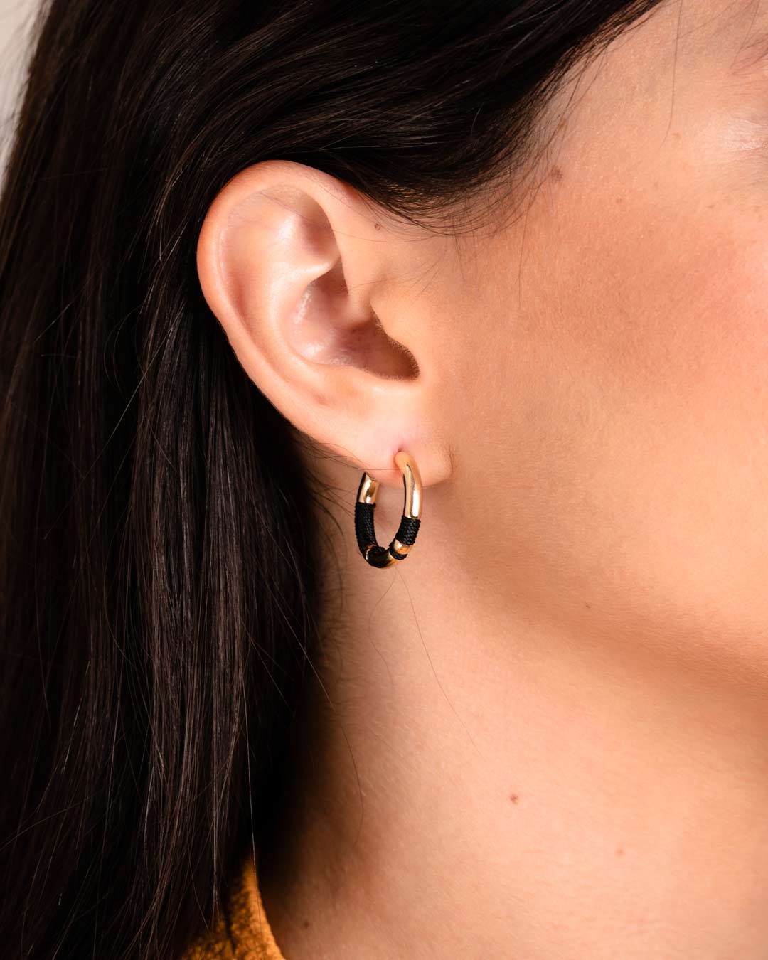 Black Threaded Hoop Earrings