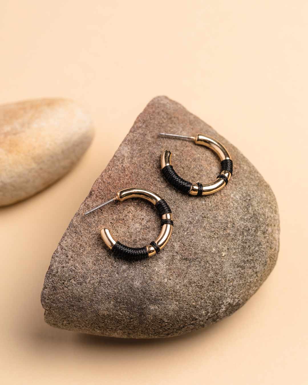Black Threaded Hoop Earrings