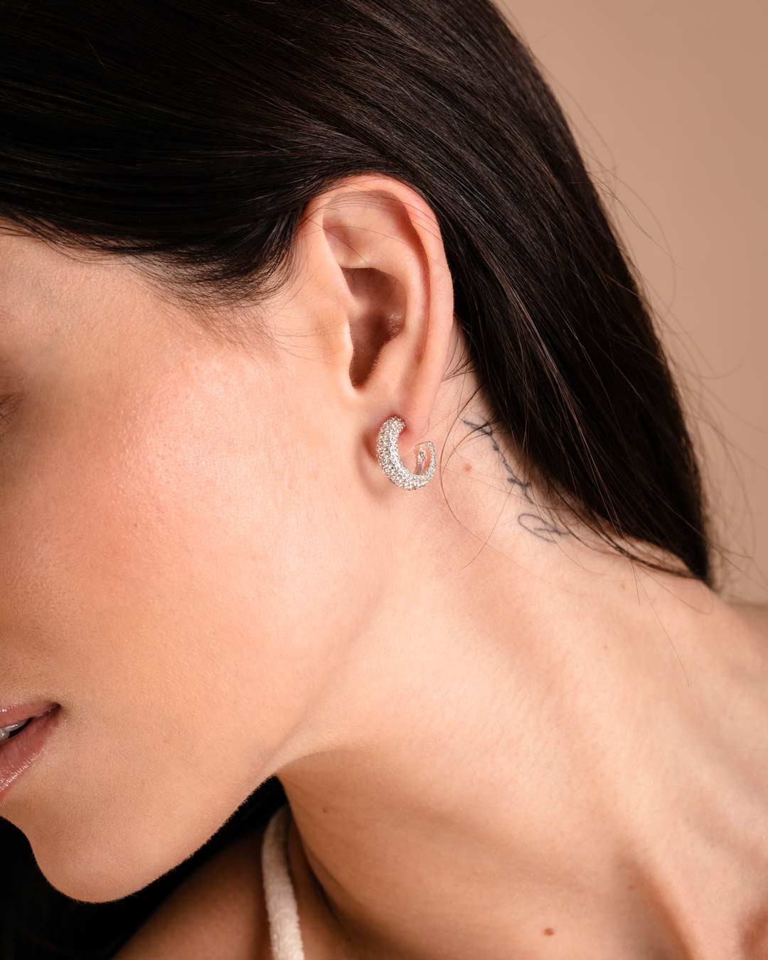 Encrusted Flawless Crystal Silver Hoop Earrings