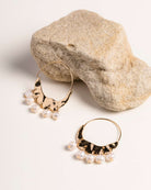 Gold Cascading Genuine Freshwater Pearl Hoop Earrings
