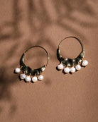 Gold Cascading Genuine Freshwater Pearl Hoop Earrings