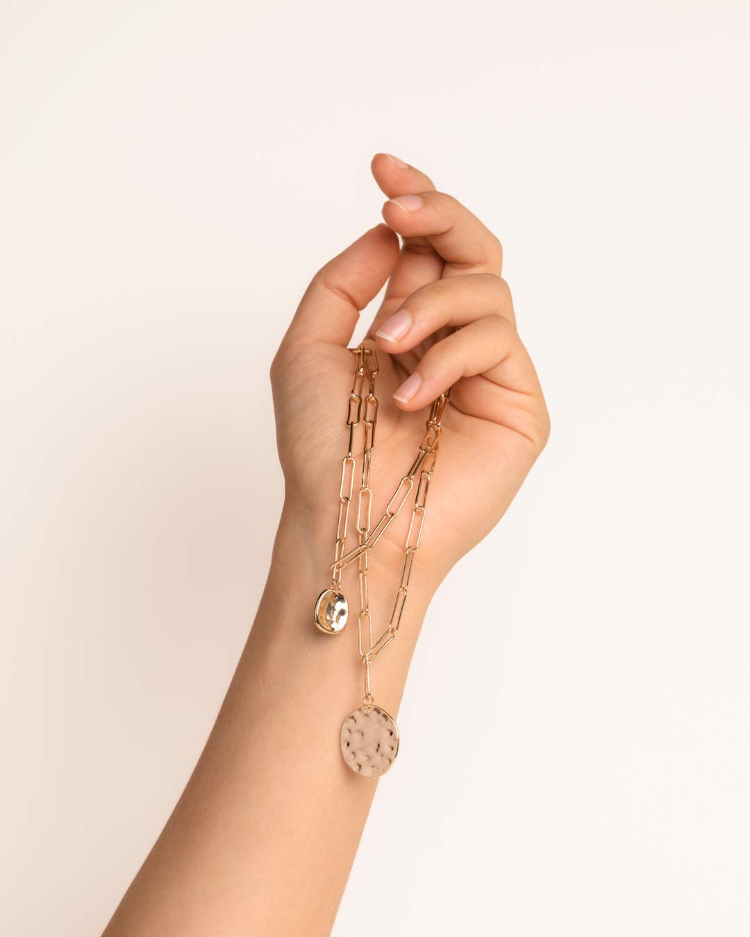 Gold Chain Link Multi Pendant Disc Necklace