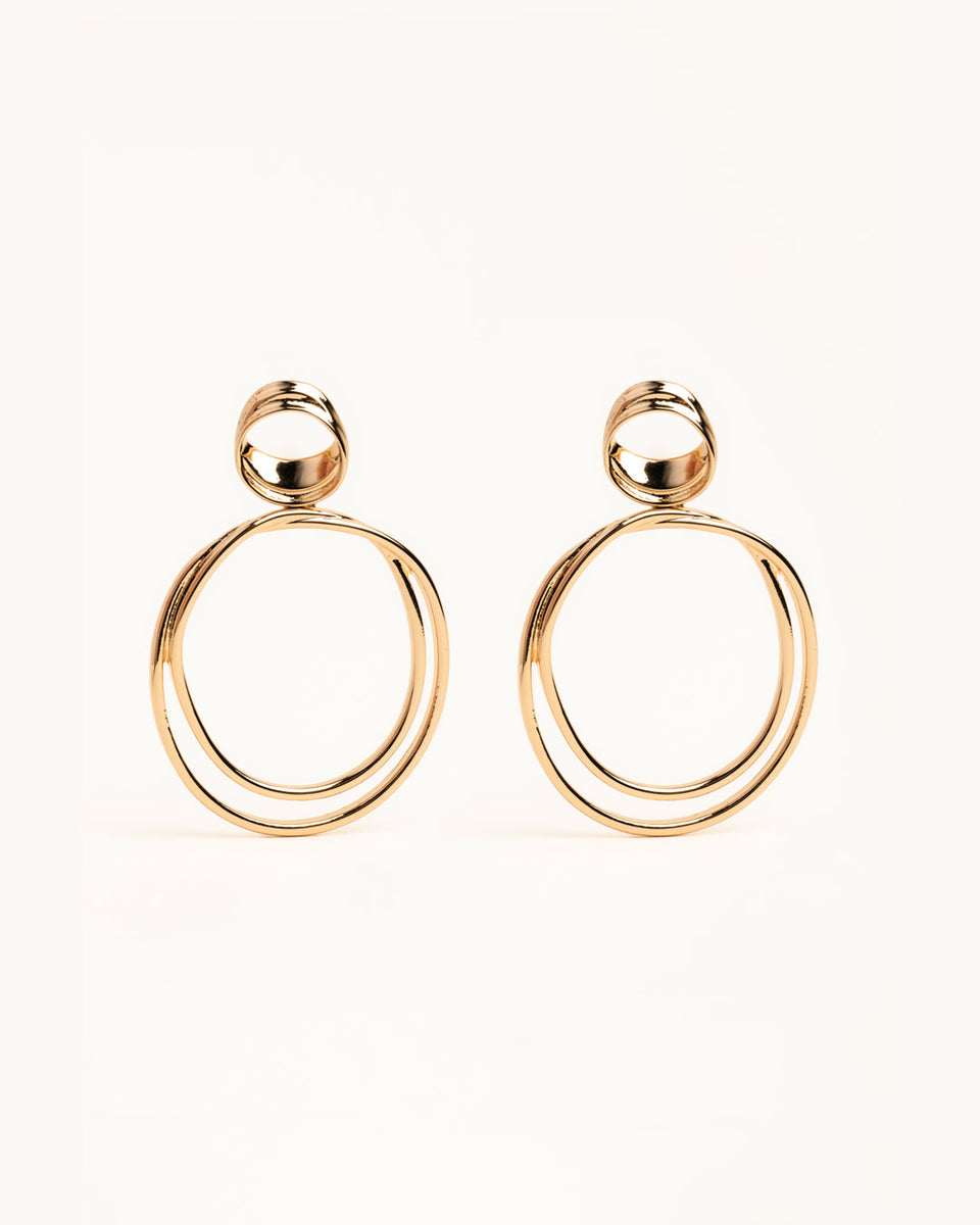 Gold Double Oval Hanging Stud Earrings | Naledi Jewellery London