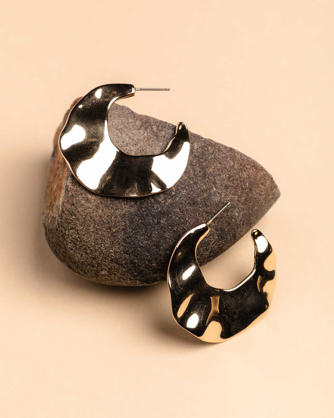 Gold Eclipse Moon Stud Earrings