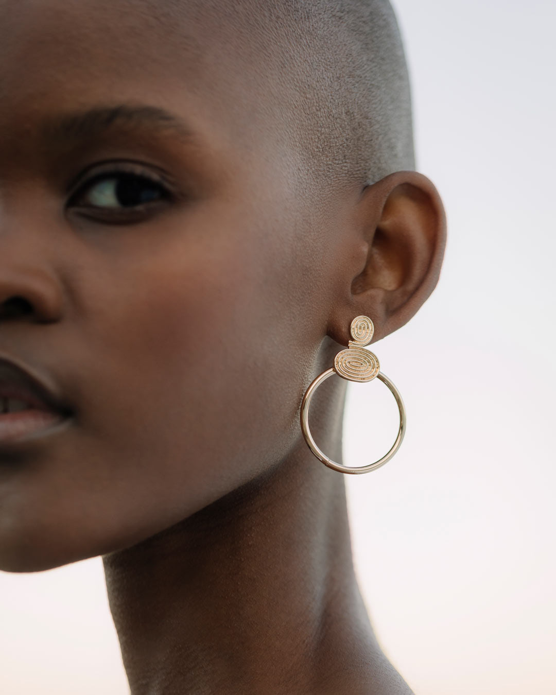 Gold Spiral Drop Stud Earrings