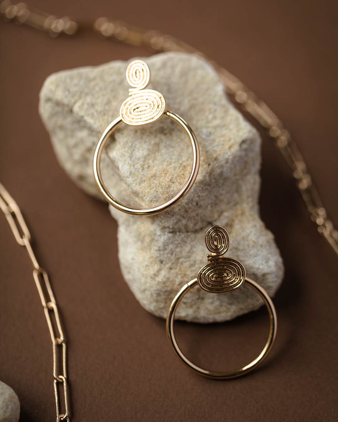 Gold Spiral Drop Stud Earrings