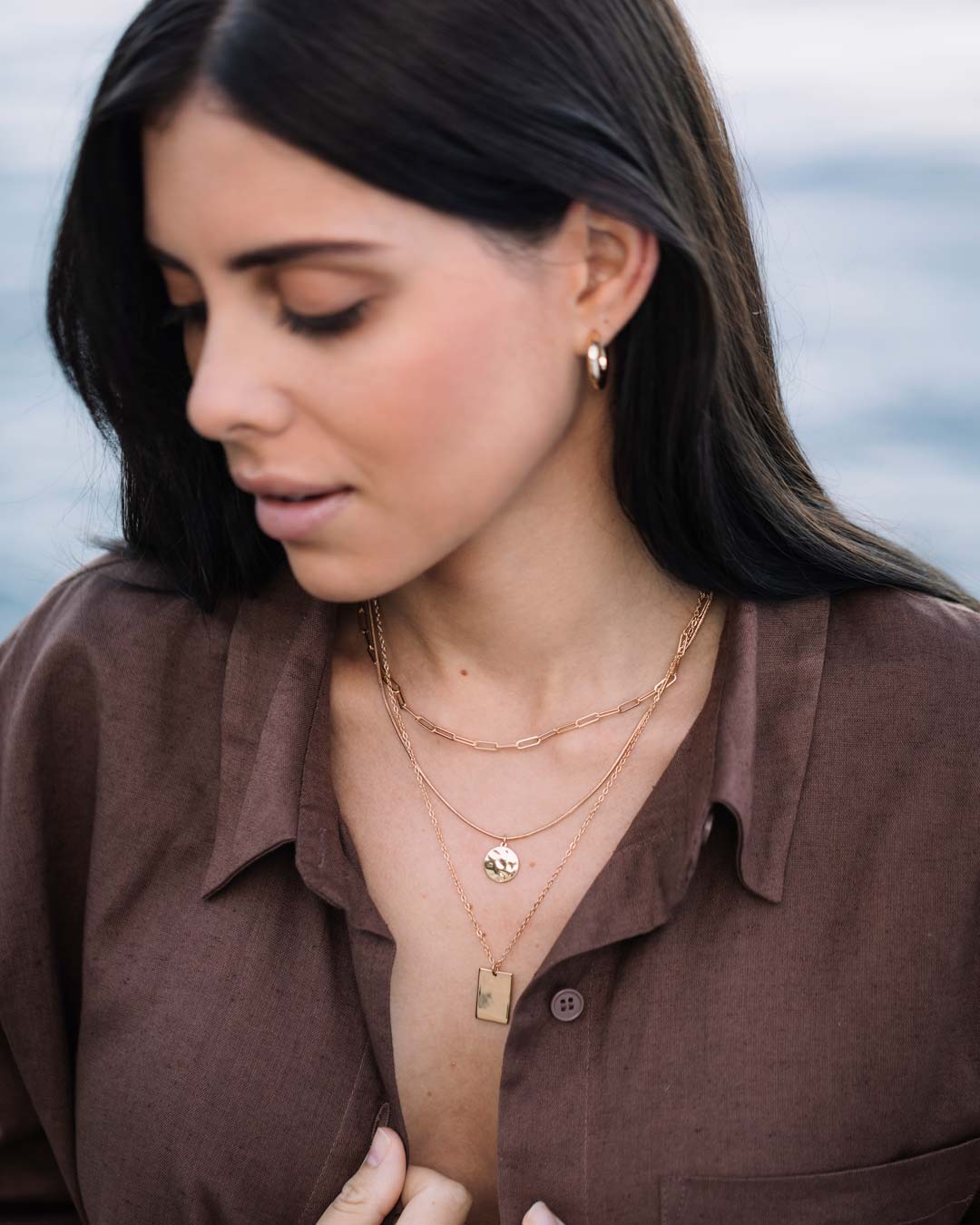 Gold Triple Strand Pendant Necklace