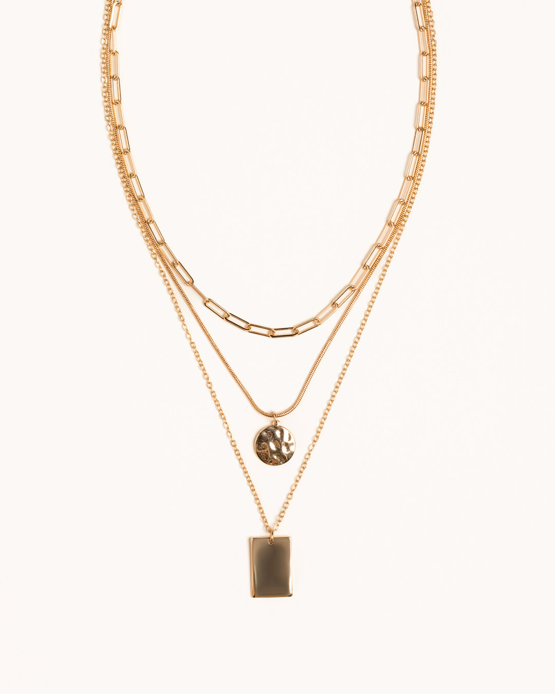 Gold Triple Strand Pendant Necklace