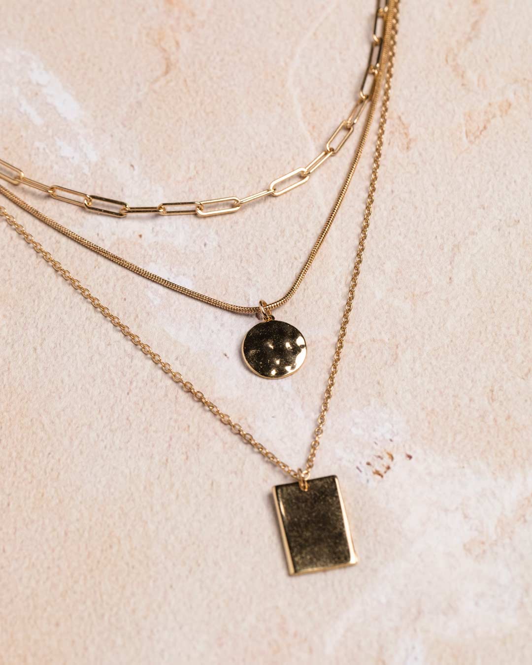 Gold Triple Strand Pendant Necklace