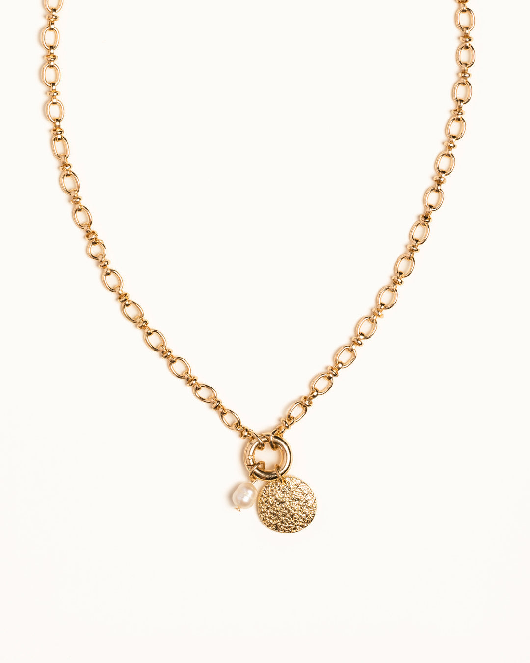 Genuine Freshwater Pearl & Disc Pendant Necklace