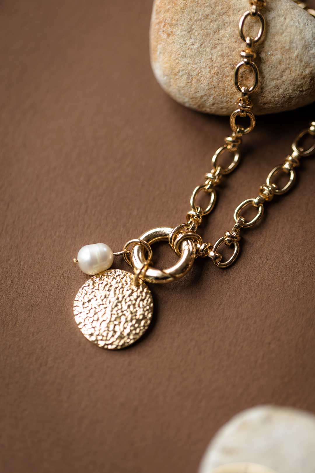 Genuine Freshwater Pearl & Disc Pendant Necklace