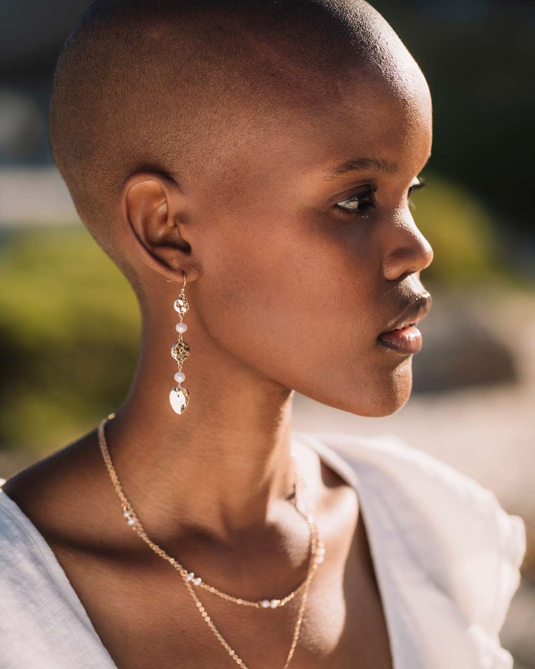 Genuine Freshwater Pearl and Gold Strand Earrings