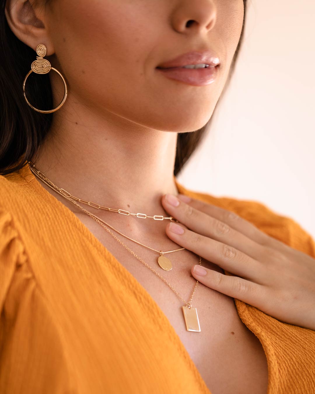 Gold Triple Strand Pendant Necklace