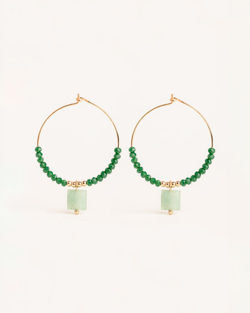 Green Agate Drop Hoop Earrings Naledi Jewellery London