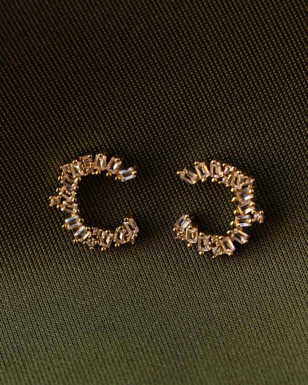 18ct Gold Vermeil Clear Flawless Crystal Baguette Crown Stud Earrings Jewellery Naledi 925