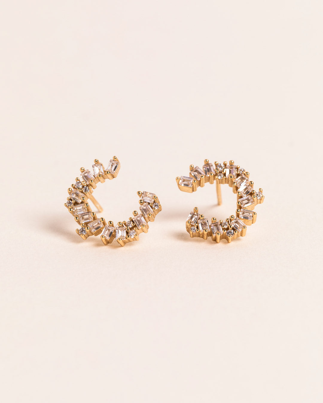 18ct Gold Vermeil Clear Flawless Crystal Baguette Crown Stud Earrings Jewellery Naledi 925
