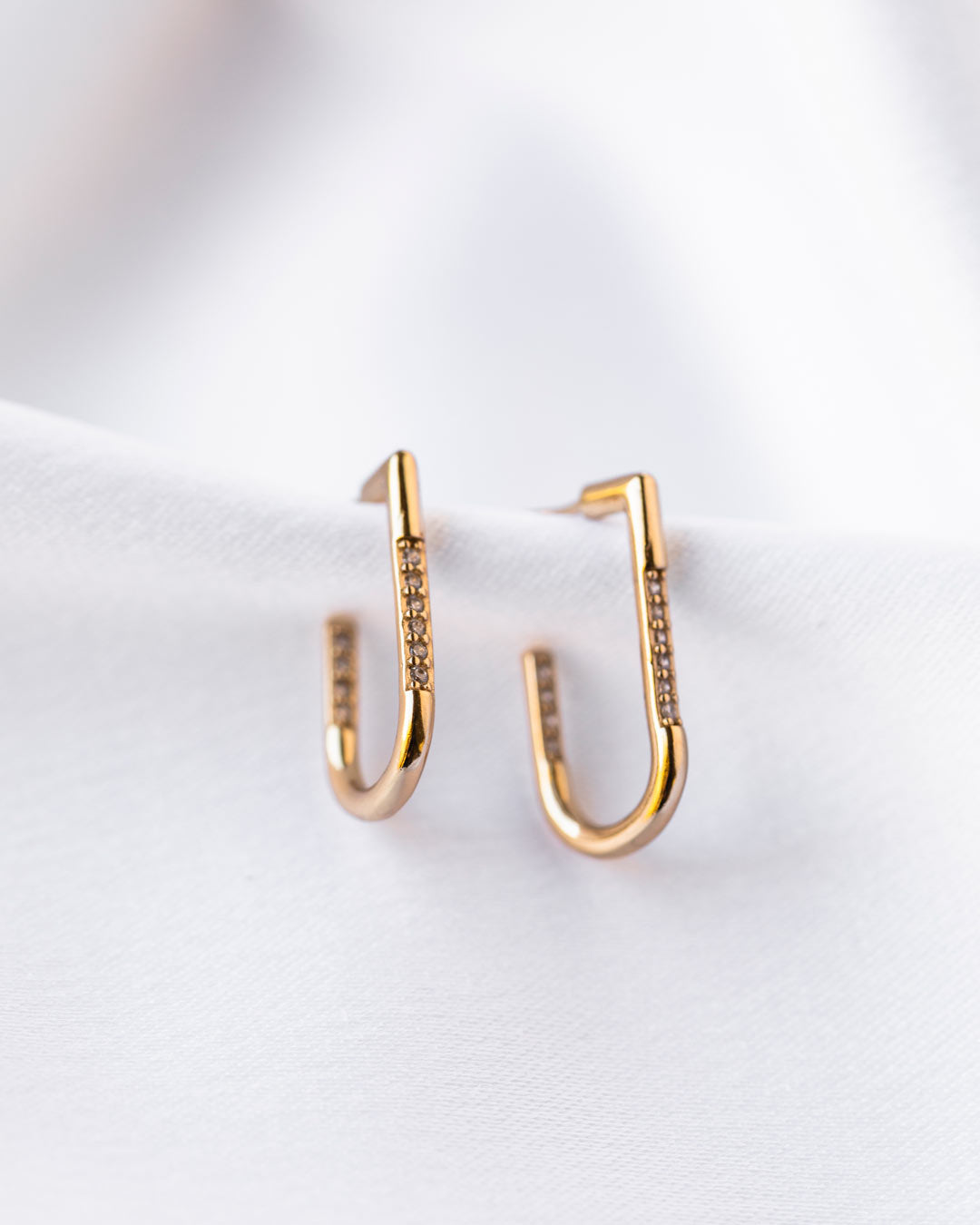 18ct Gold Vermeil Flawless Crystal J-Shaped Hoop Earrings 925 Naledi
