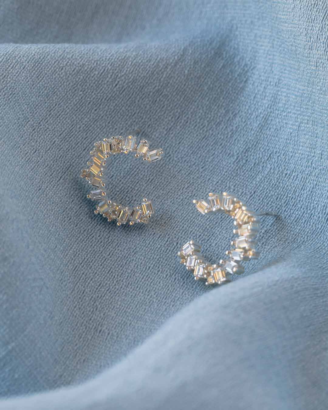 925 Silver Clear Flawless Crystal Baguette Crown Stud Earrings Jewellery Naledi 925
