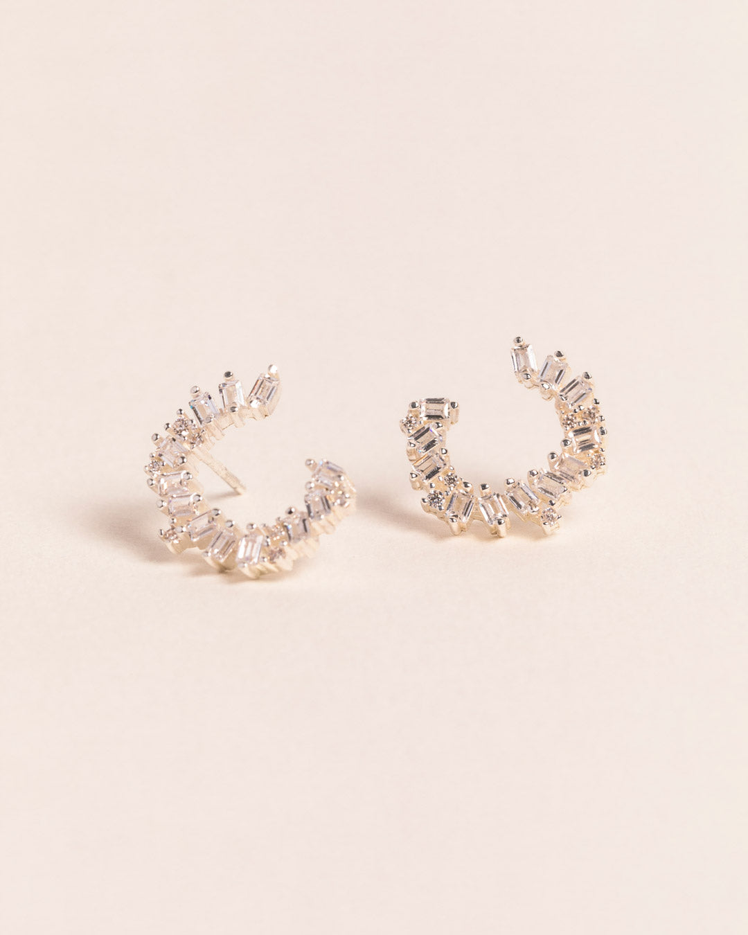 925 Silver Clear Flawless Crystal Baguette Crown Stud Earrings Jewellery Naledi 925