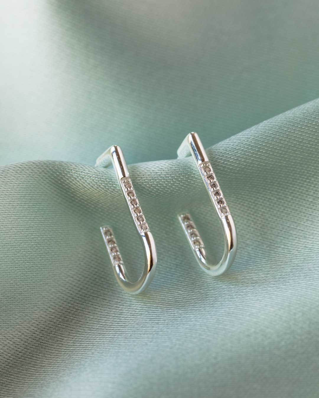 925 Silver Flawless Crystal J-Shaped Hoop Earrings Earrings Jewellery Naledi 925
