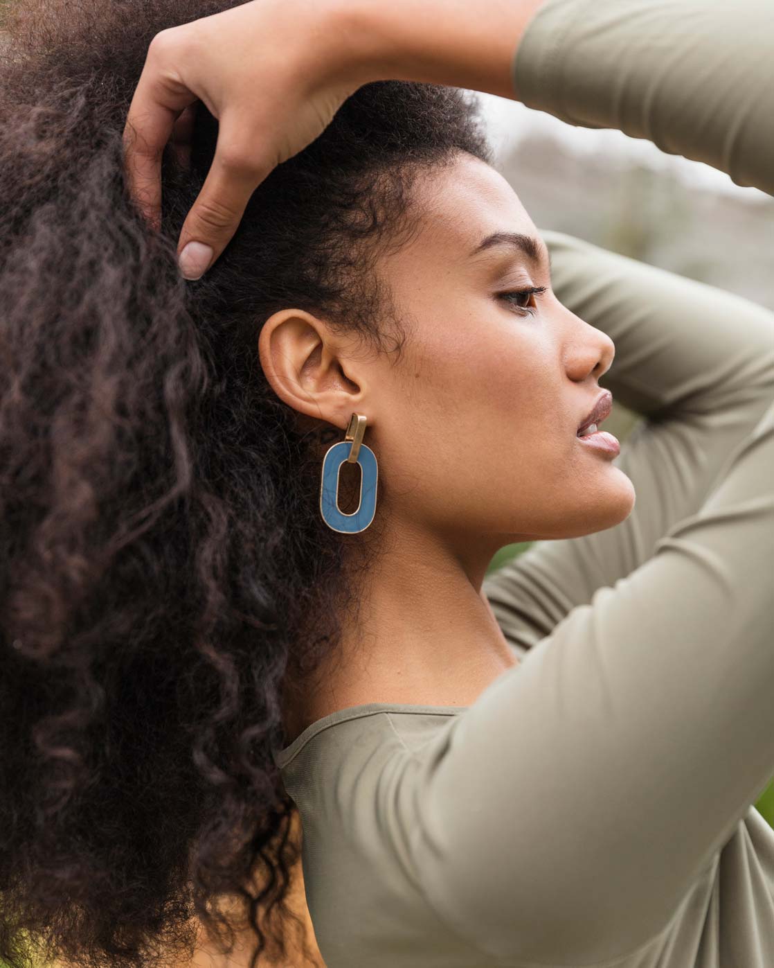 Epoxy Powder Blue Worn Gold Drop Earring - Naledi Jewellery