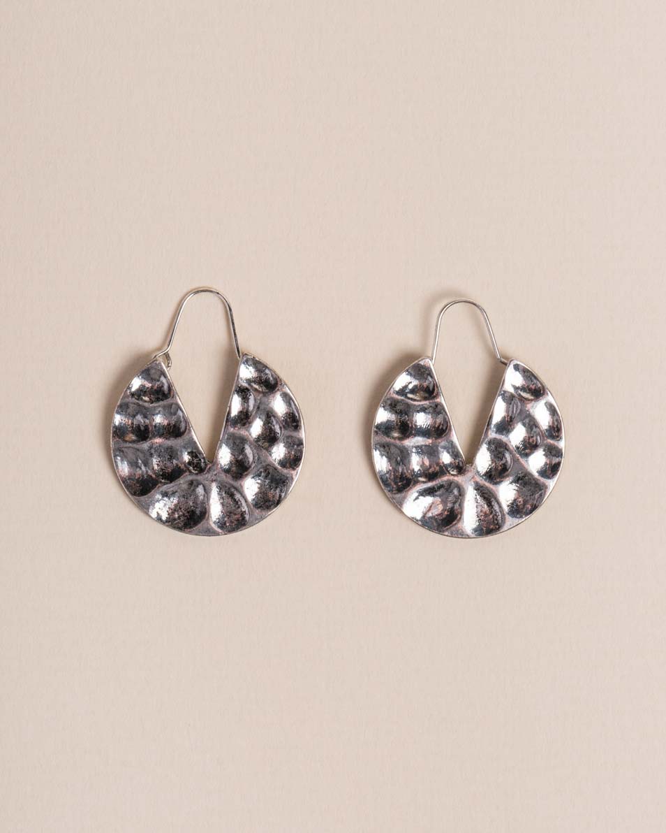 Hammered Silver Geo Drop Earring - Naledi Jewellery