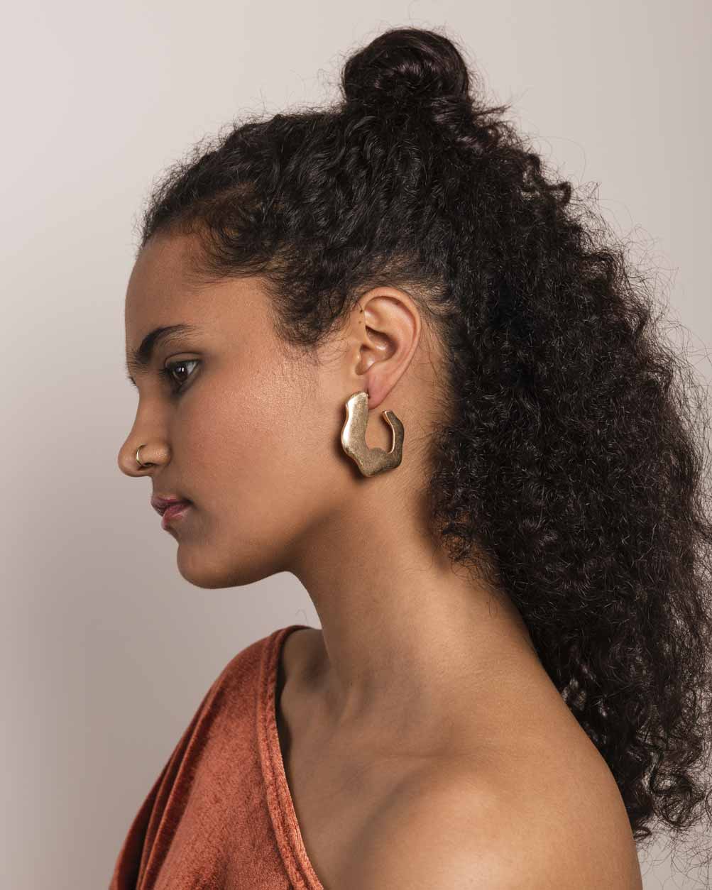 Worn Gold Ethnic Hoop Earring - Naledi Jewellery