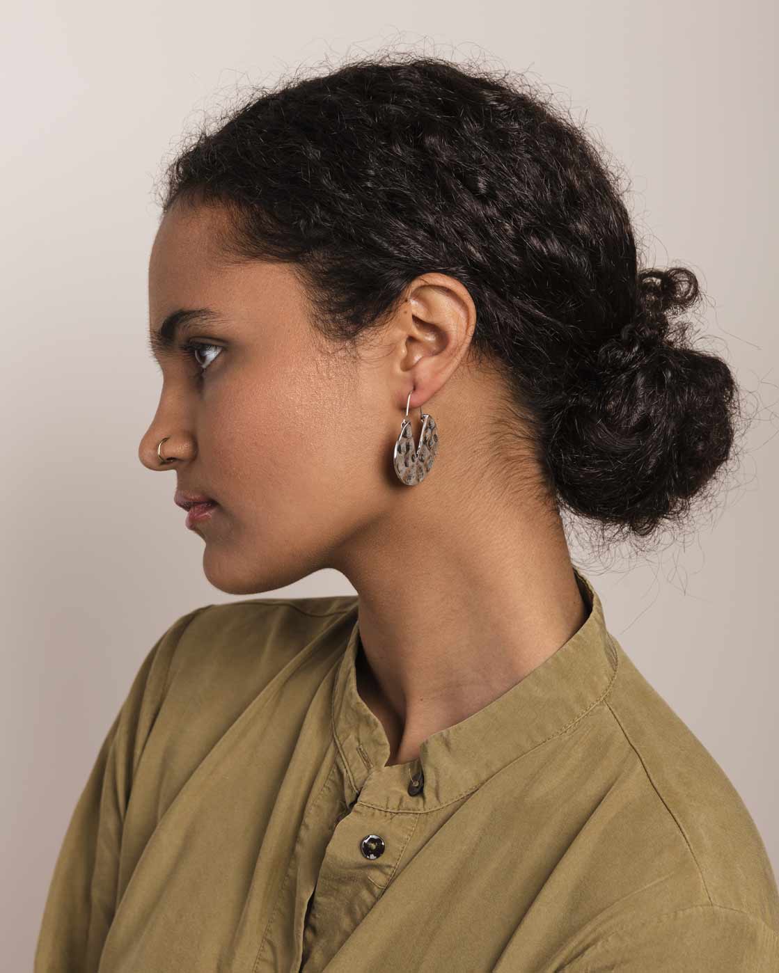 Hammered Silver Geo Drop Earring - Naledi Jewellery