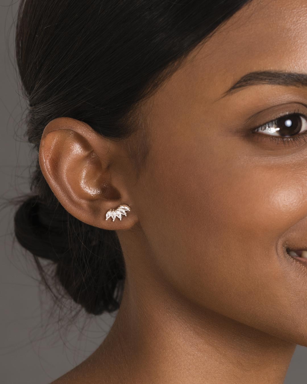 925 Silver Flawless Crystal Leaf Arch Stud Earring Earrings Jewellery Naledi 925