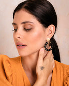 Black Cluster Beaded Hoop Drops Earrings