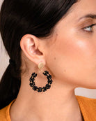 Black Cluster Beaded Hoop Drops Earrings