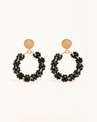 Black Cluster Beaded Hoop Drops Earrings