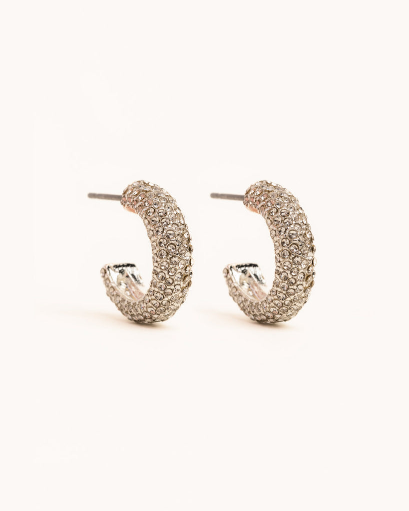 Encrusted Flawless Crystal Silver Hoop Earrings