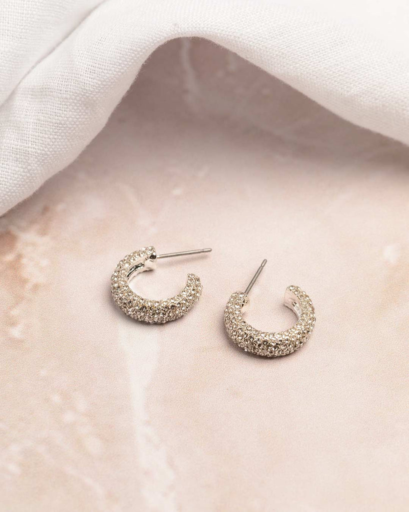 Encrusted Flawless Crystal Silver Hoop Earrings