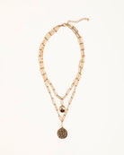 Gold Chain Link Multi Pendant Disc Necklace