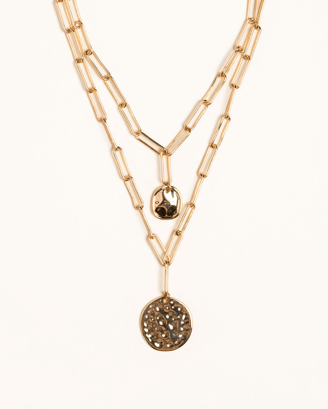Gold Chain Link Multi Pendant Disc Necklace