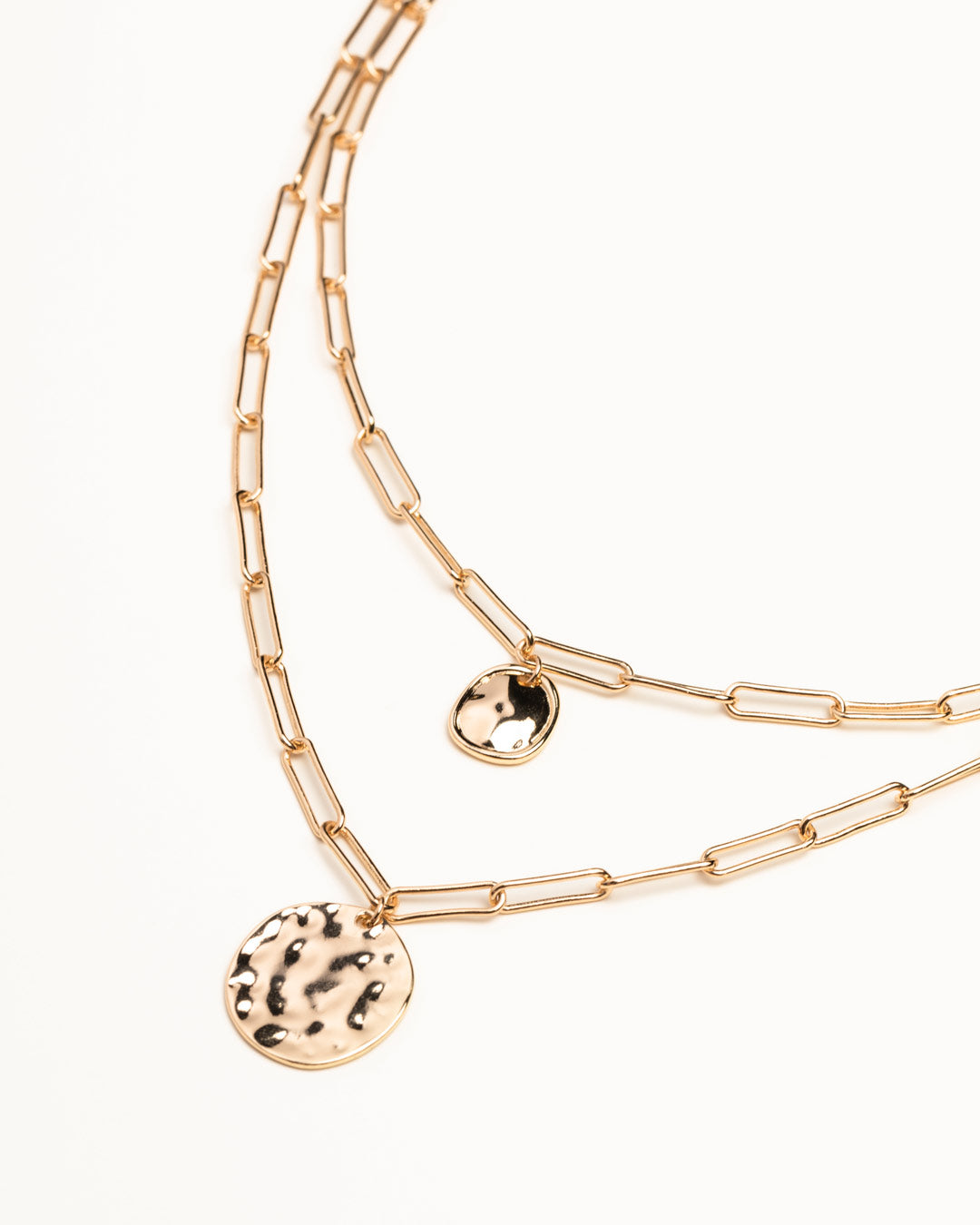 Gold Chain Link Multi Pendant Disc Necklace