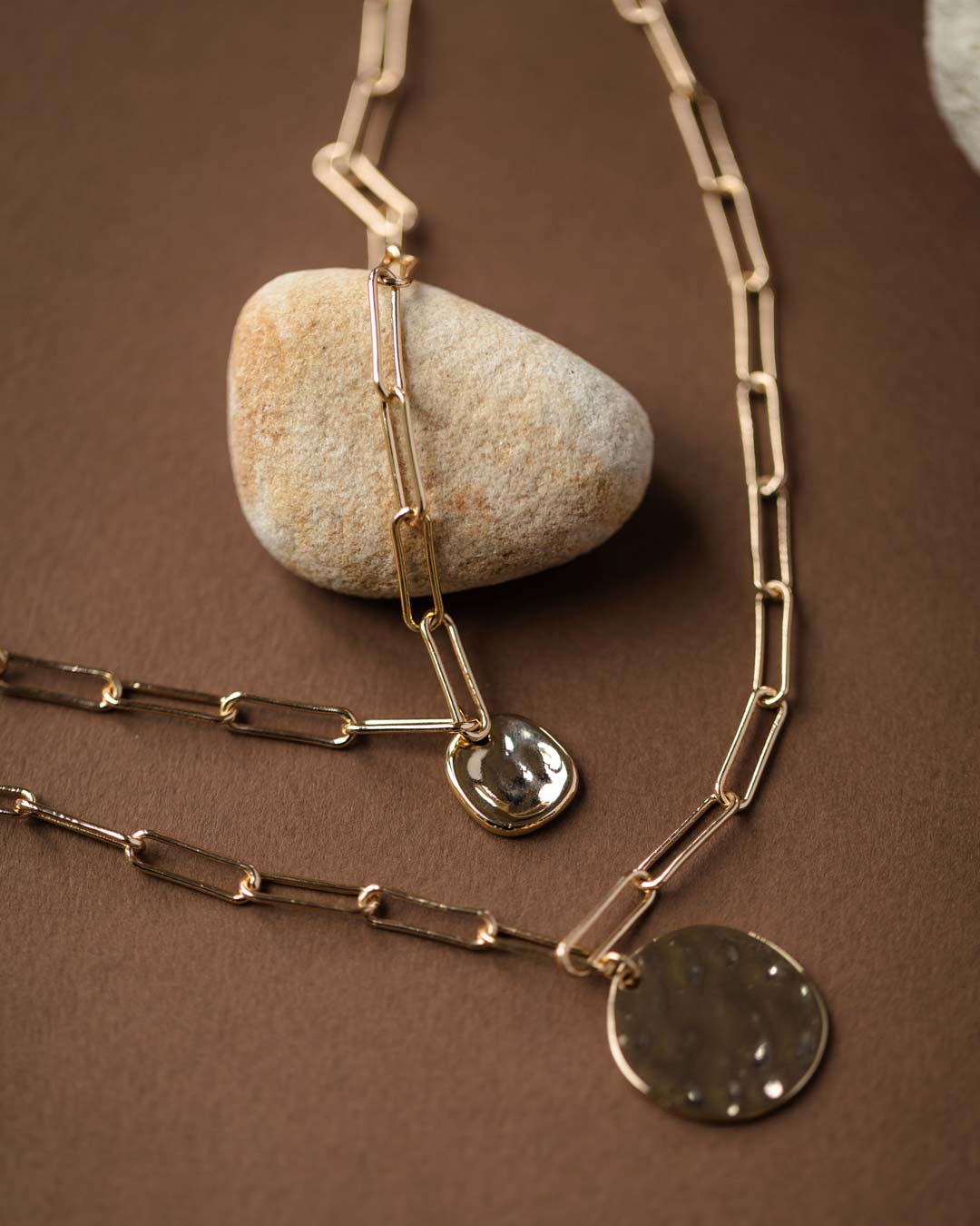 Gold Chain Link Multi Pendant Disc Necklace