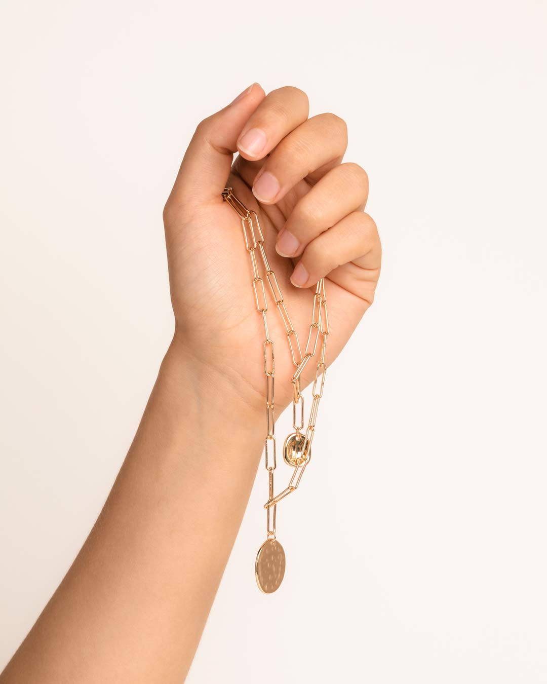 Gold Chain Link Multi Pendant Disc Necklace