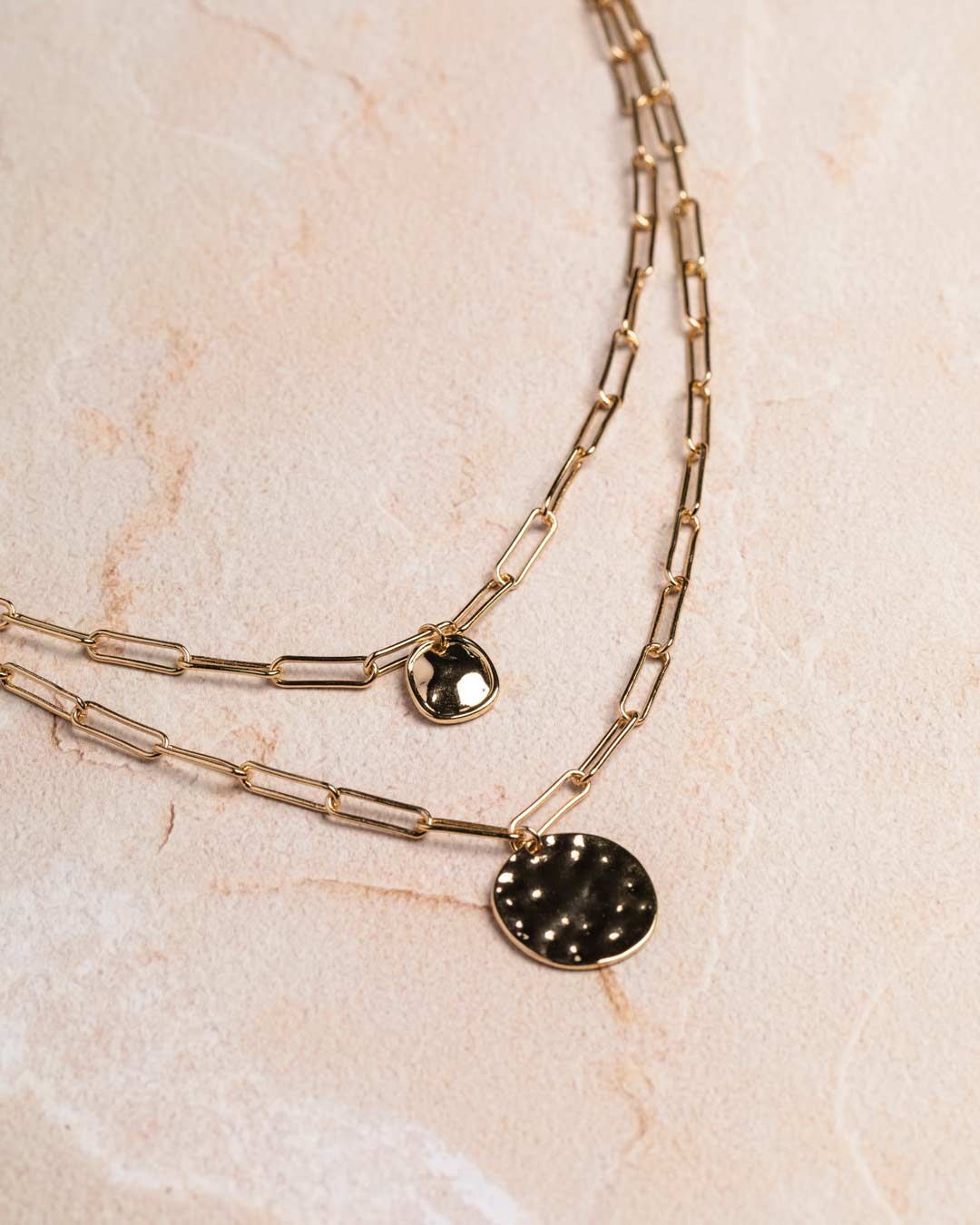 Gold Chain Link Multi Pendant Disc Necklace