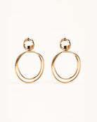 Gold Double Oval Hanging Stud Earrings