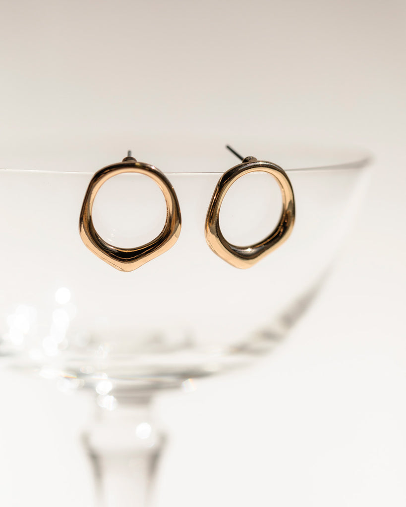 Gold Organic Ring Stud Earrings