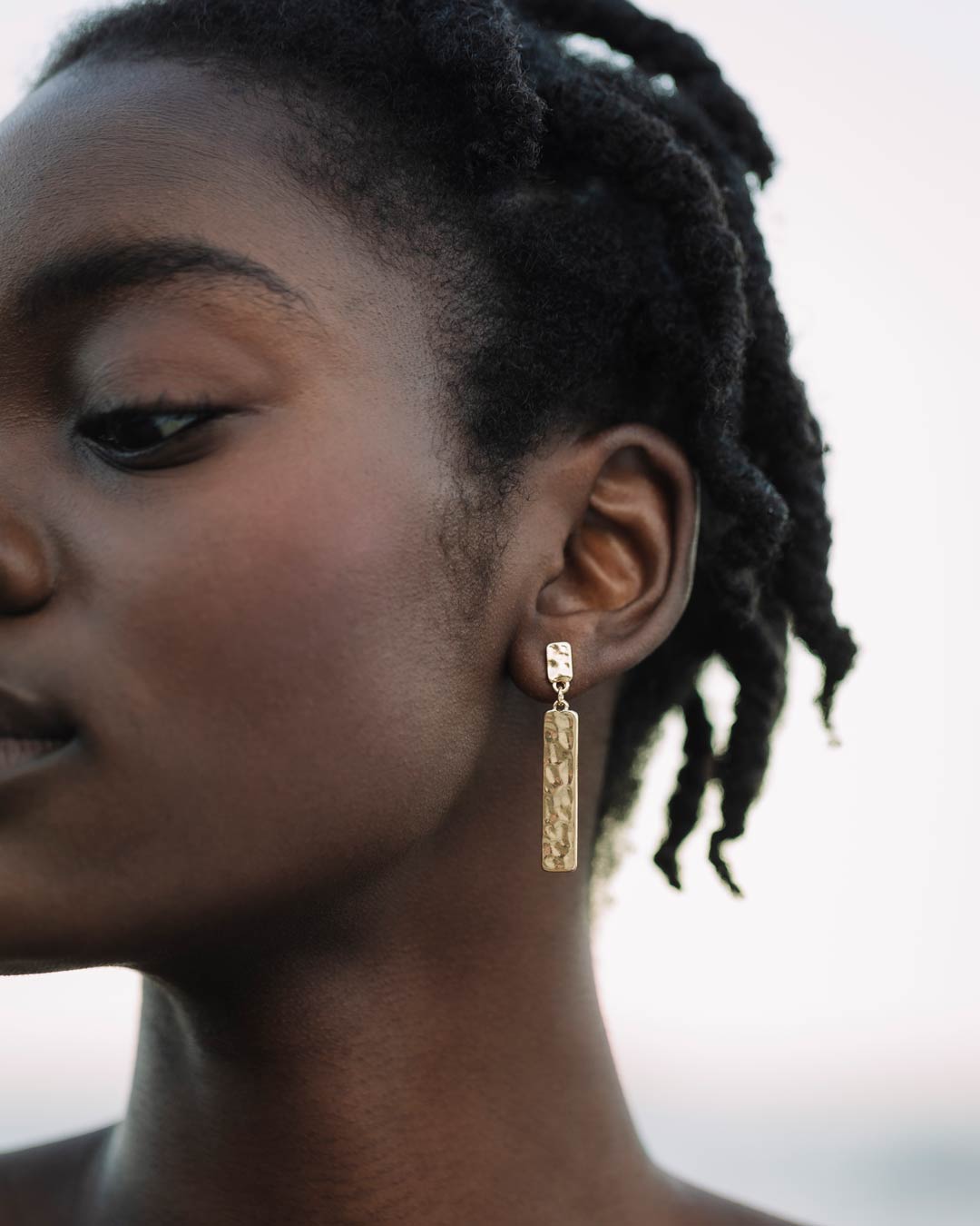 Gold Rectangular Drop Stud Earrings