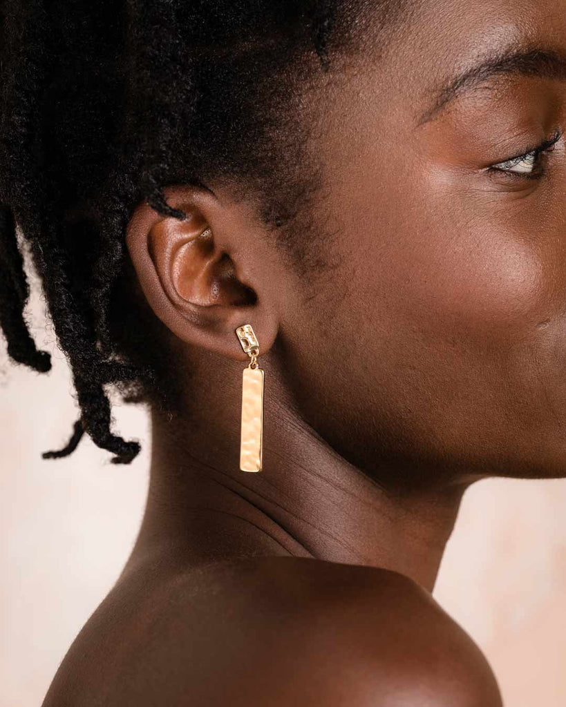 Gold Rectangular Drop Stud Earrings
