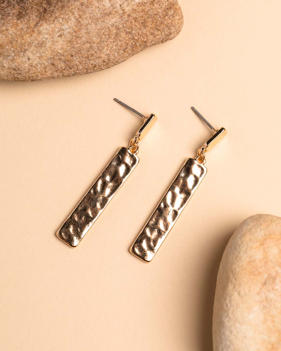 Gold Rectangular Drop Stud Earrings