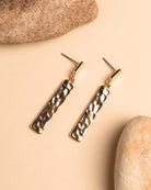 Gold Rectangular Drop Stud Earrings