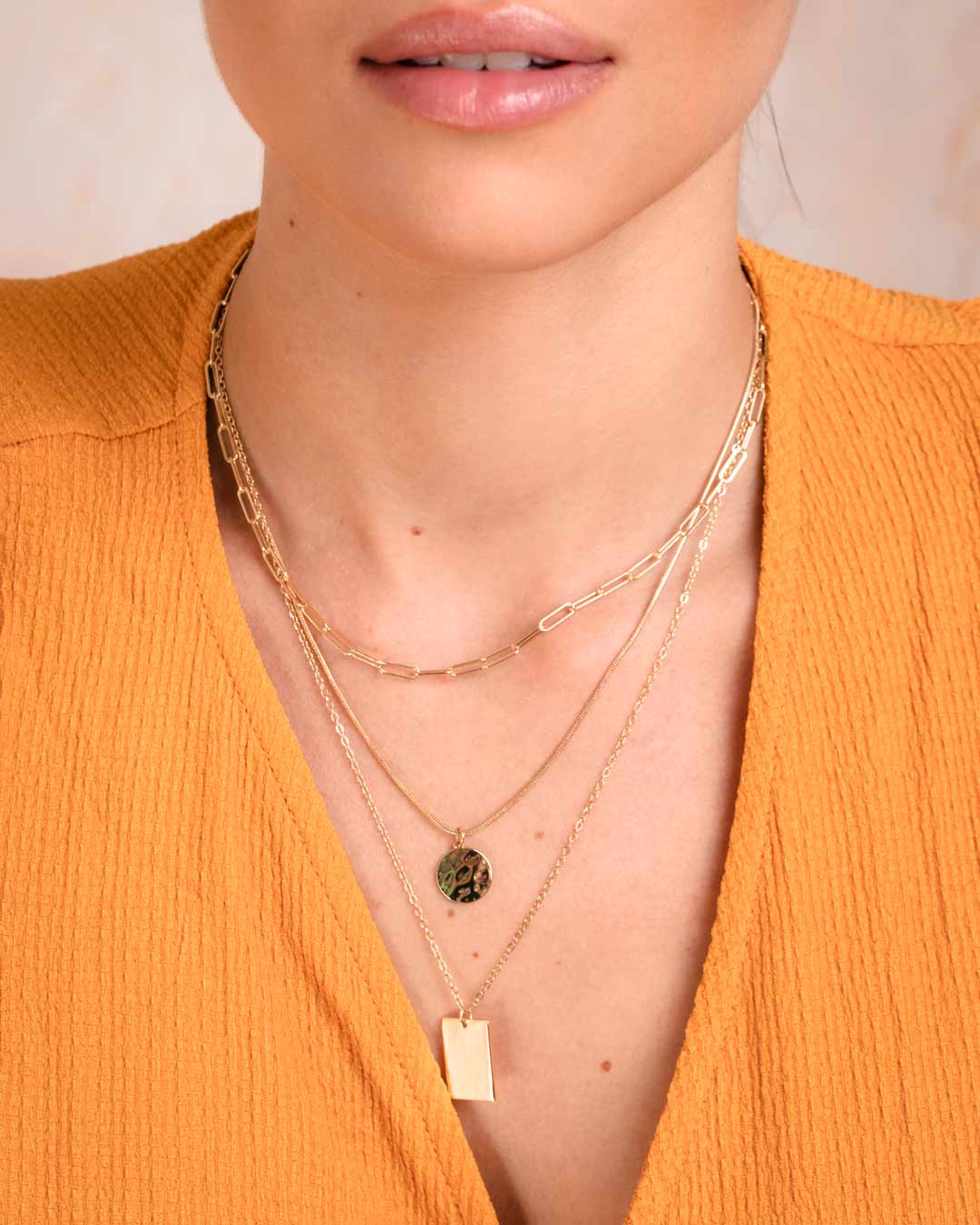Gold Triple Strand Pendant Necklace