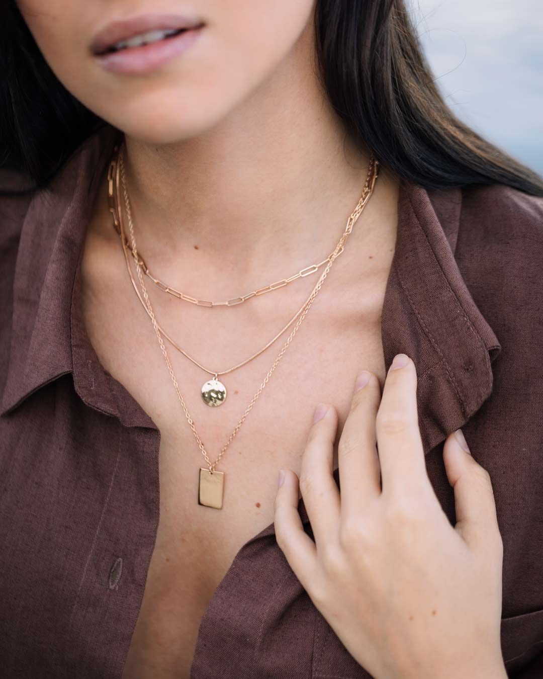 Gold Triple Strand Pendant Necklace