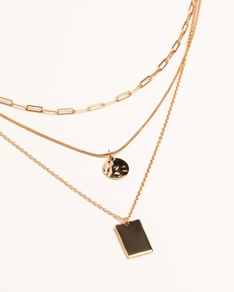 Gold Triple Strand Pendant Necklace